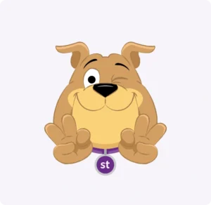 Cartoon dog winking and making peace signs